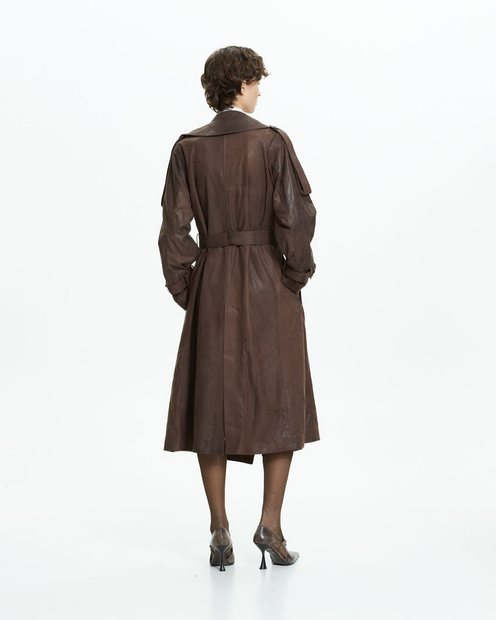 _MALLONI Trench lungo effetto vissuto MARRONE