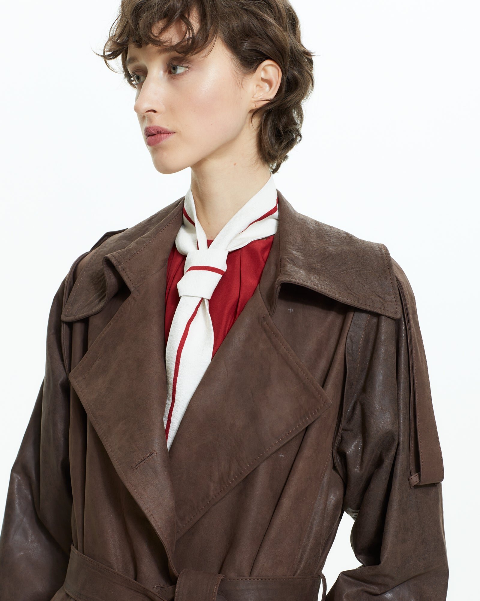 _MALLONI Trench lungo effetto vissuto MARRONE