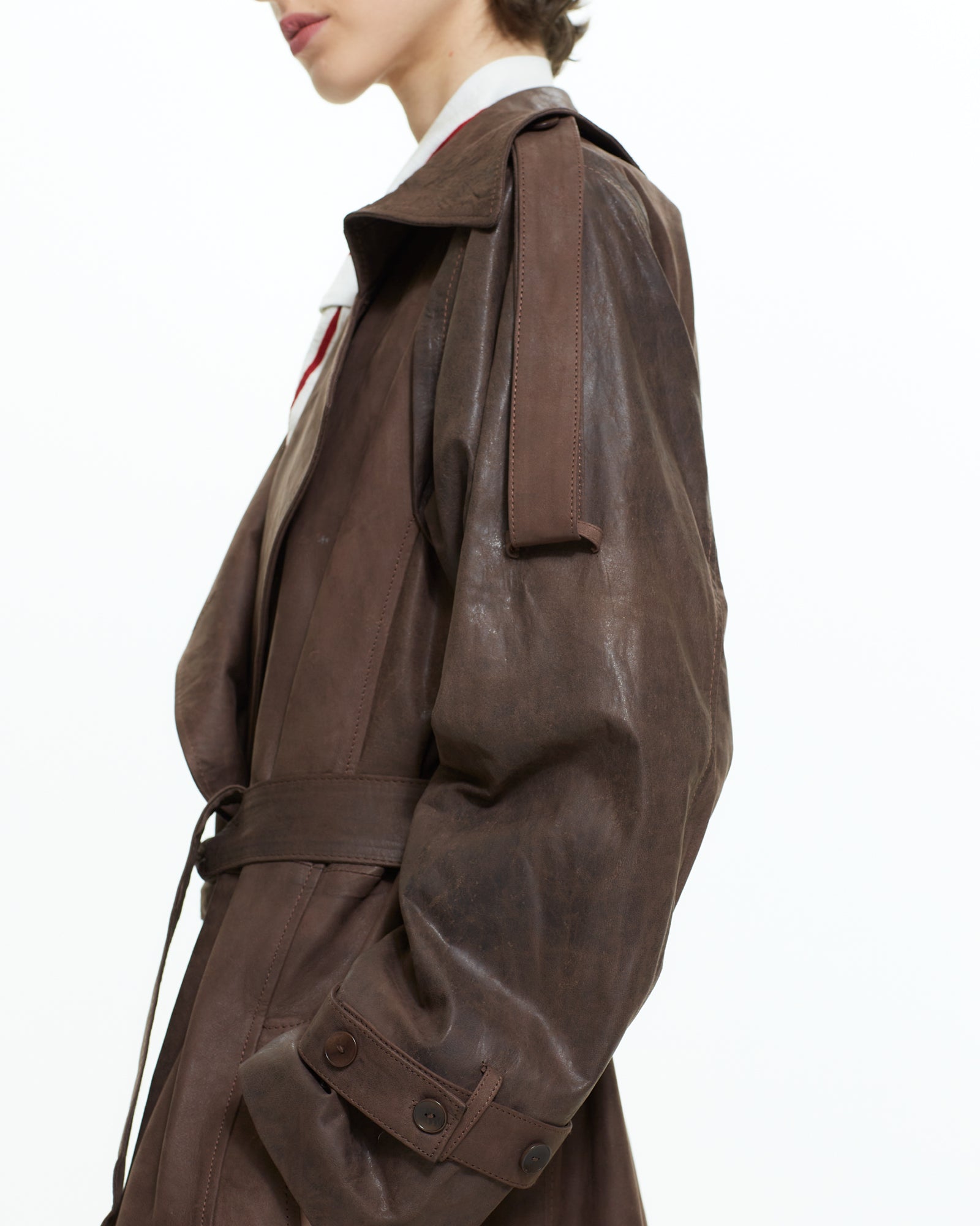 _MALLONI Trench lungo effetto vissuto MARRONE