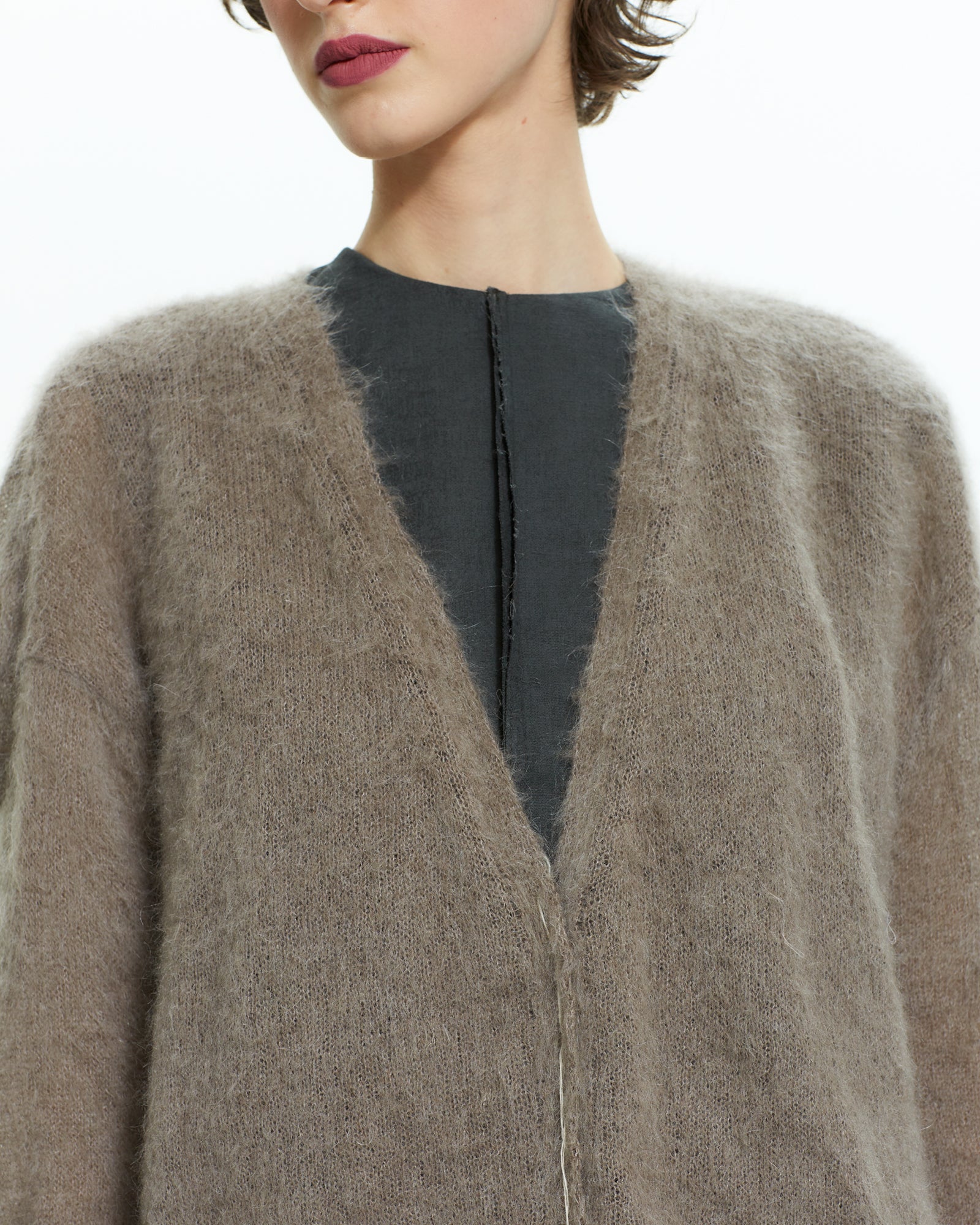 _MALLONI Cardigan in lana soffice TORTORA