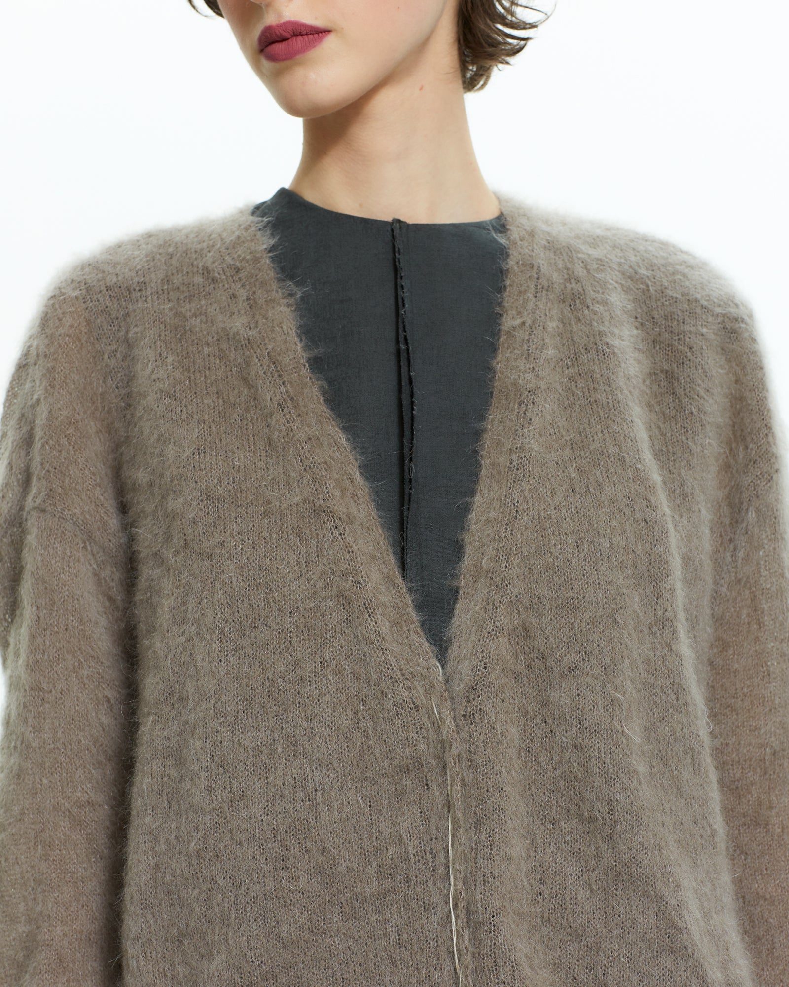 _MALLONI Cardigan in lana soffice TORTORA