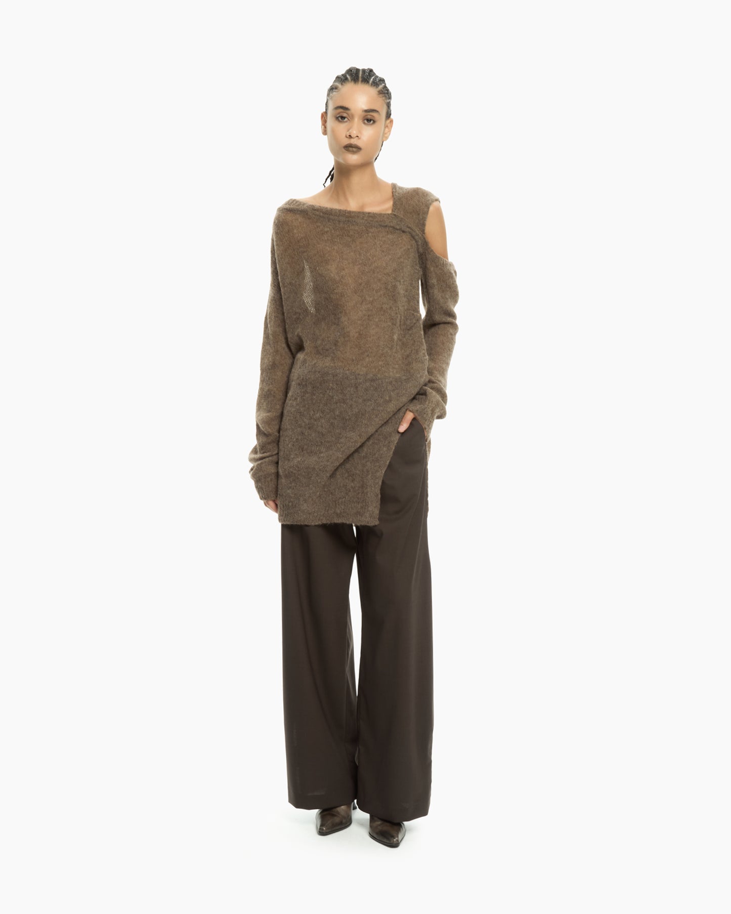 _MALLONI Maglia asimmetrica MARRONE