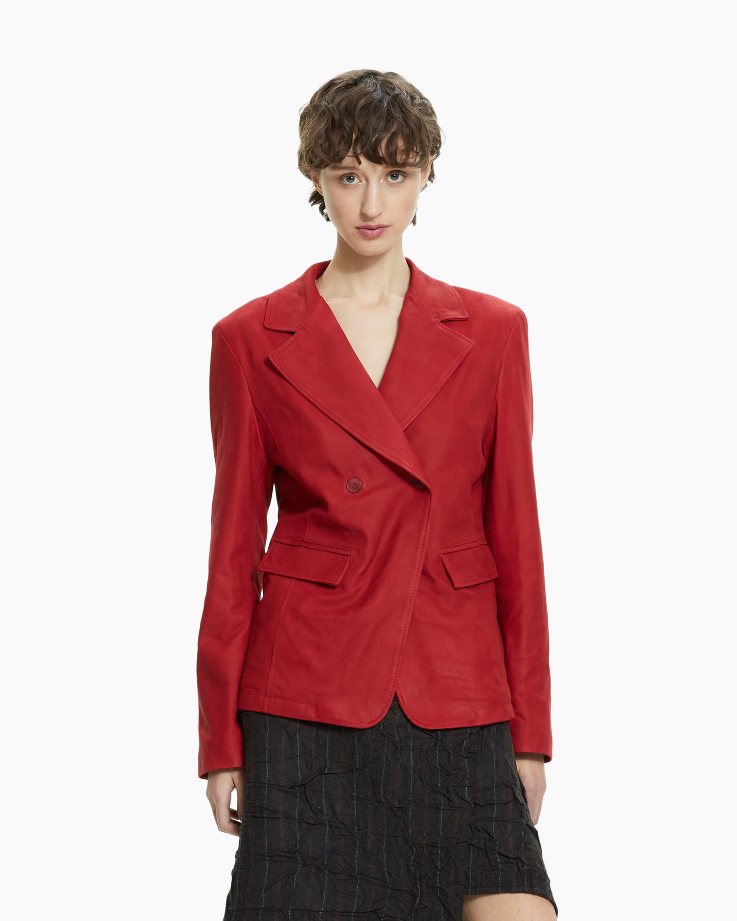 _MALLONI Giacca doppiopetto in pelle ROSSO