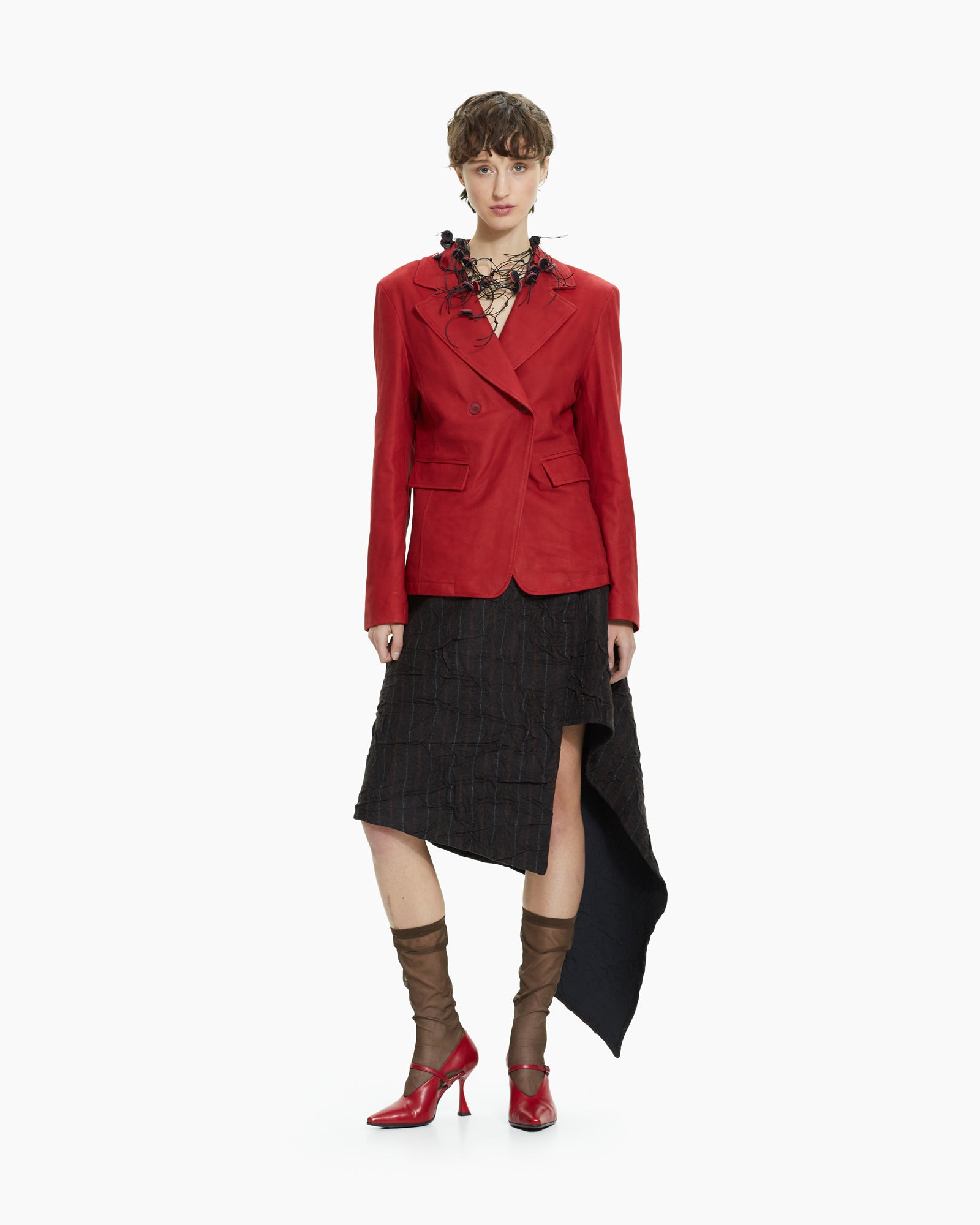 _MALLONI Giacca doppiopetto in pelle ROSSO