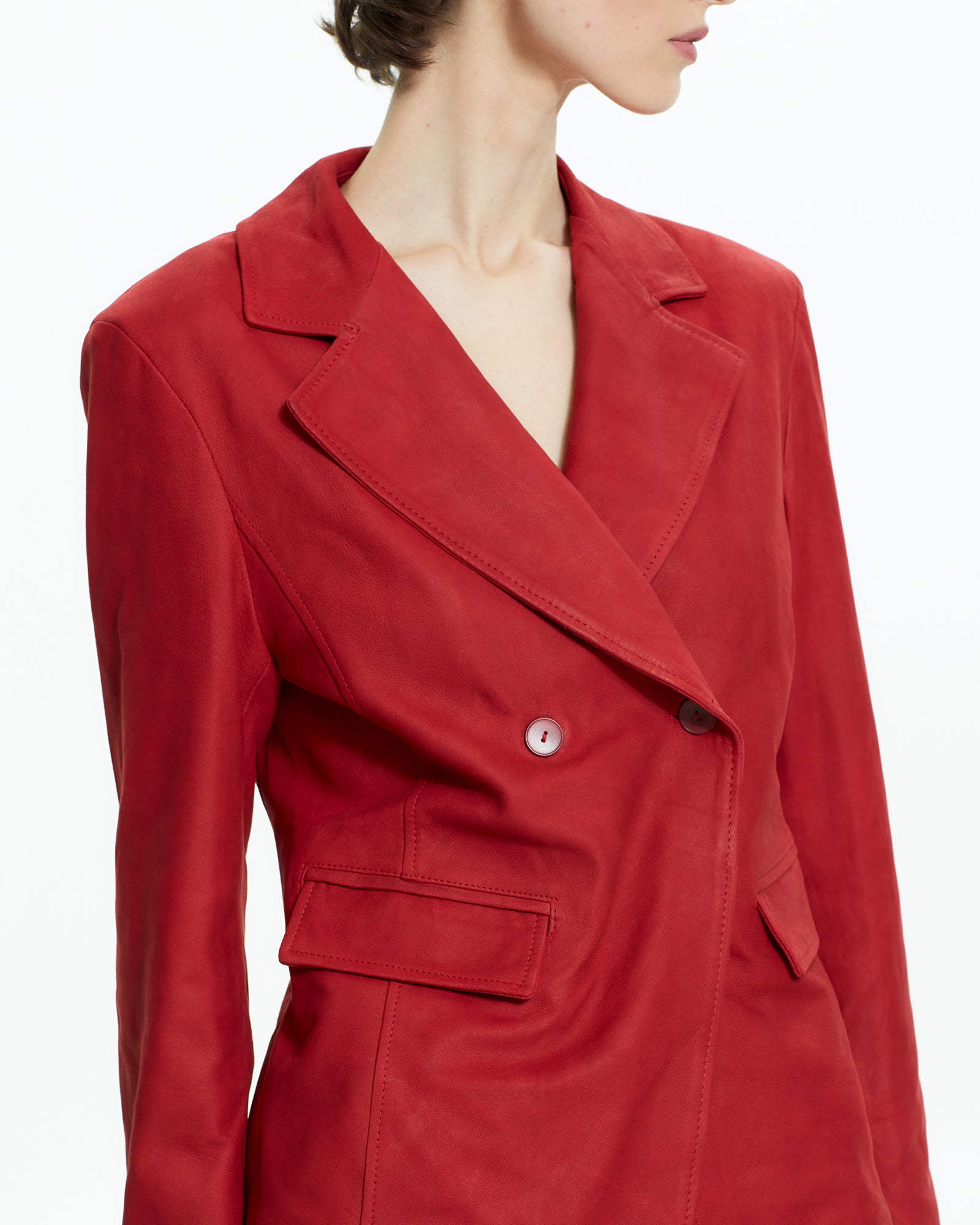 _MALLONI Giacca doppiopetto in pelle ROSSO