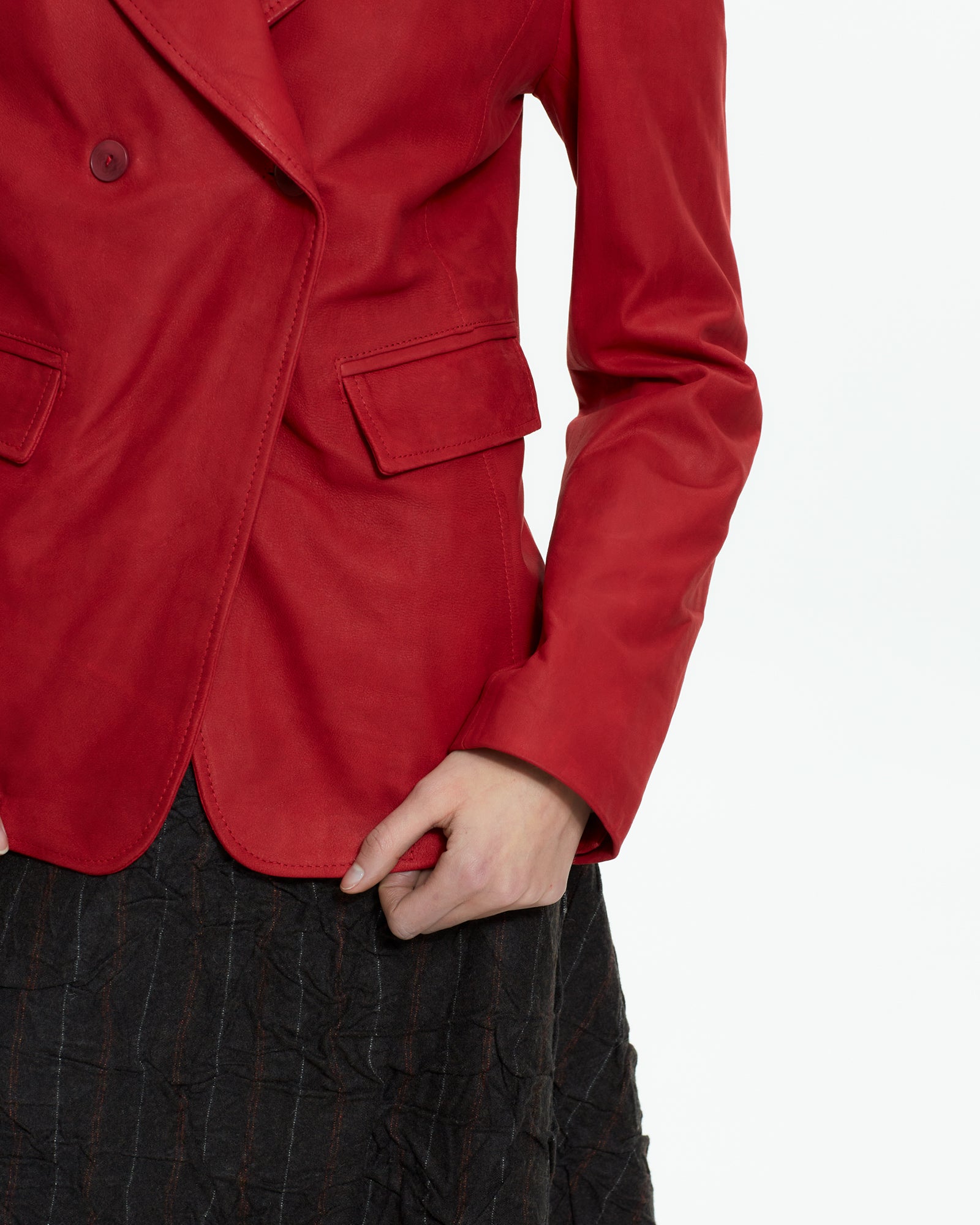 _MALLONI Giacca doppiopetto in pelle ROSSO