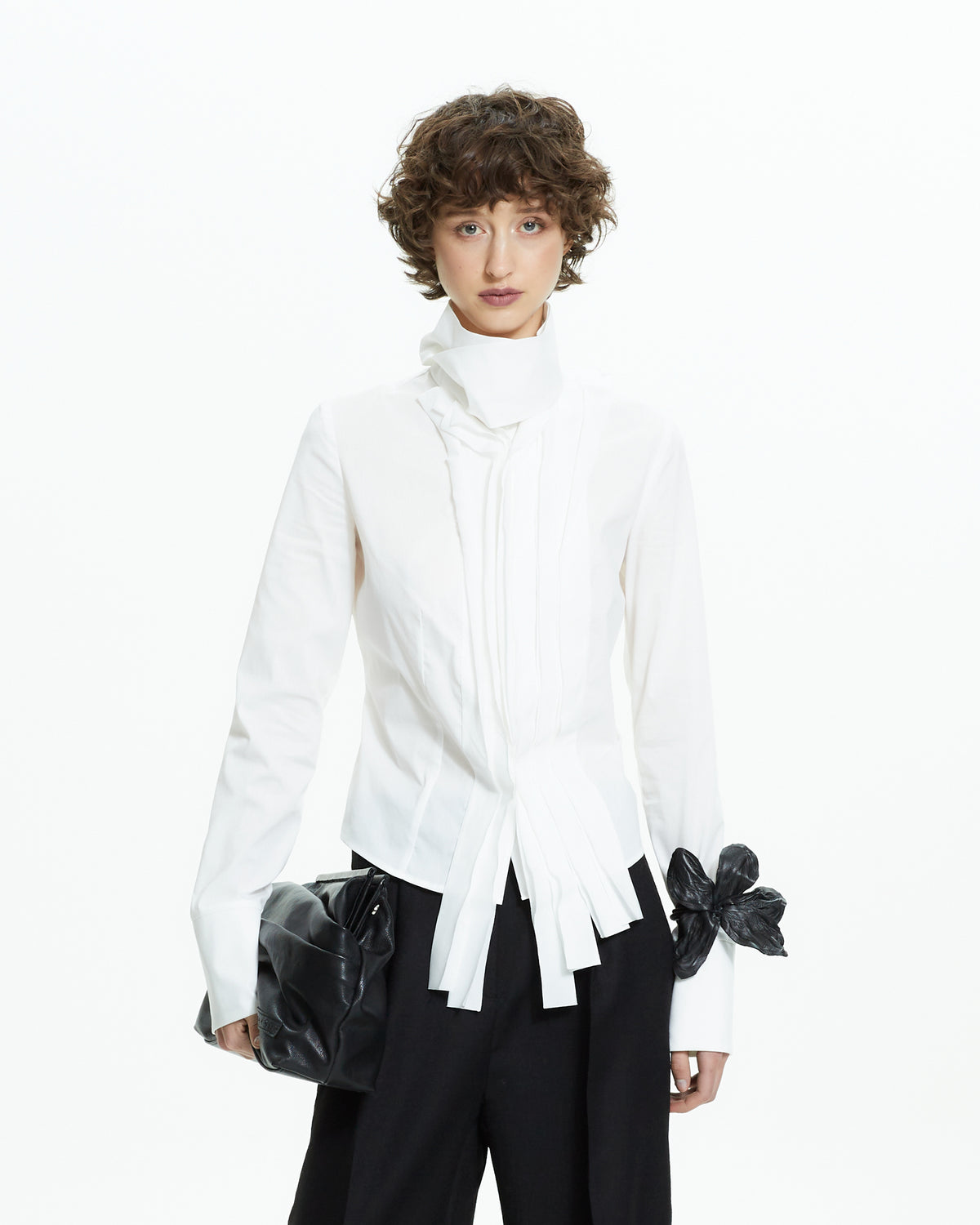 _MALLONI Camicia scultorea con collo drappeggiato BIANCO