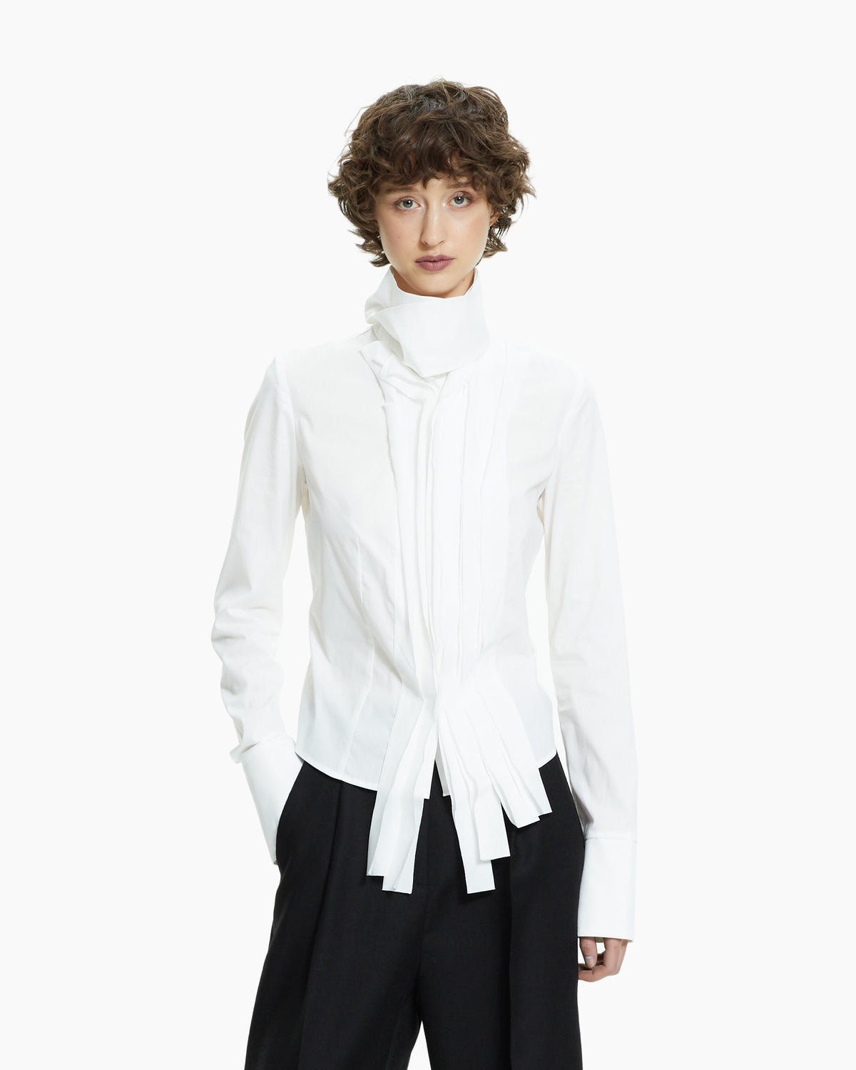 _MALLONI Camicia scultorea con collo drappeggiato BIANCO