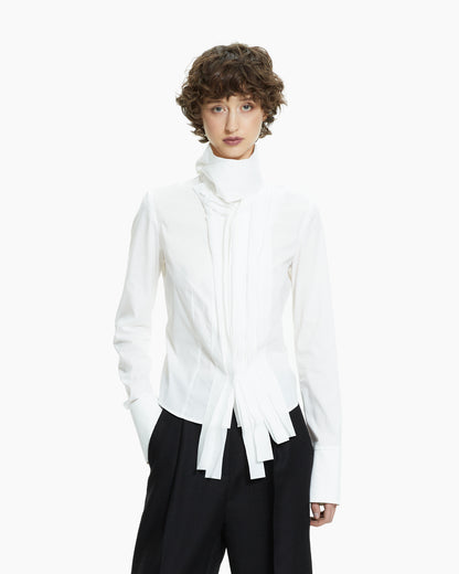 _MALLONI Camicia scultorea con collo drappeggiato BIANCO