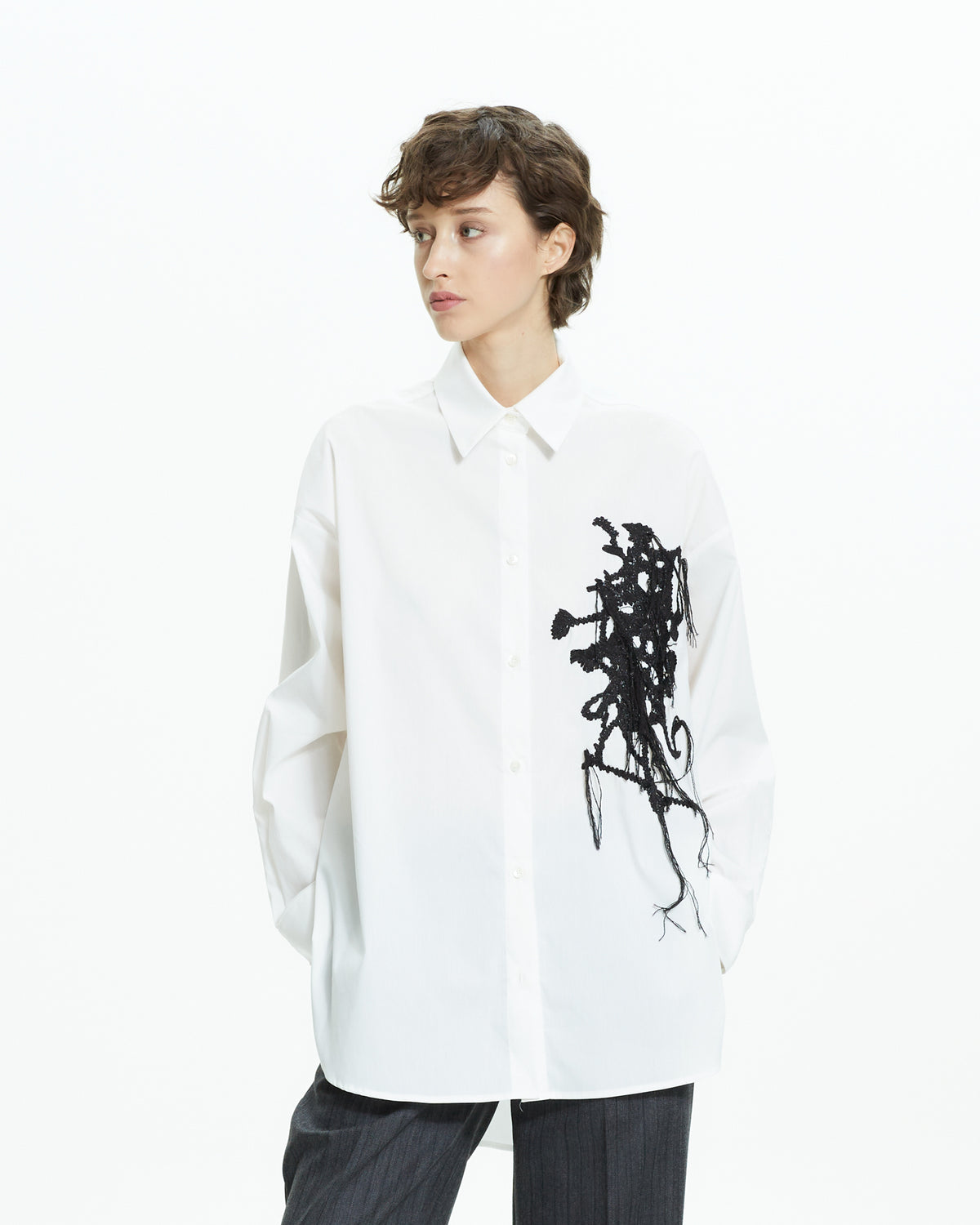 _MALLONI Camicia oversize con ricamo astratto BIANCO