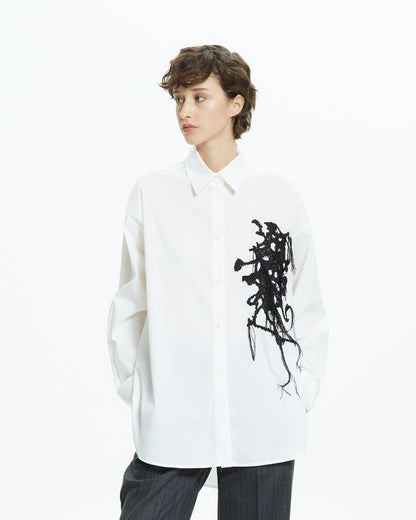 _MALLONI Camicia oversize con ricamo astratto BIANCO