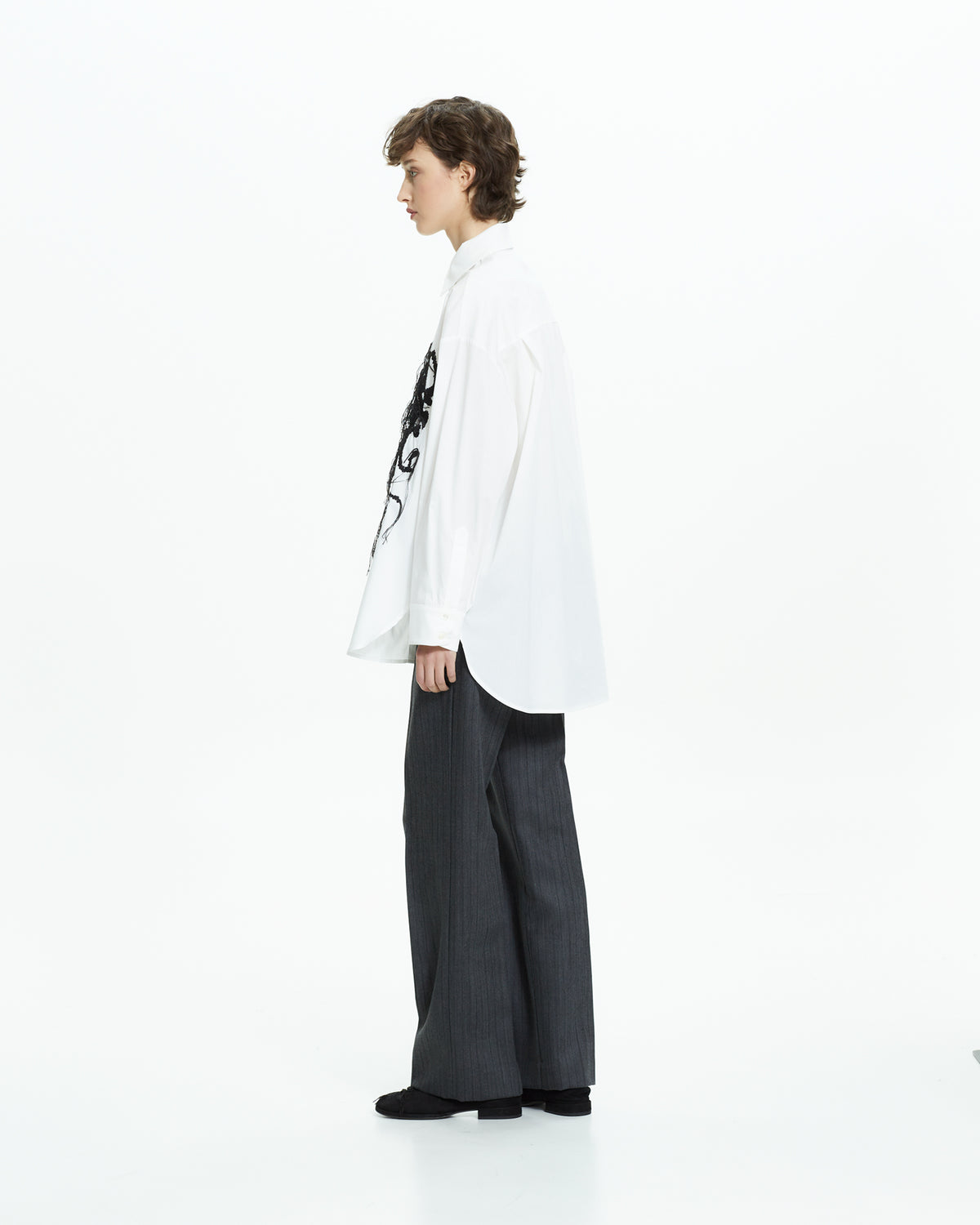 _MALLONI Camicia oversize con ricamo astratto BIANCO