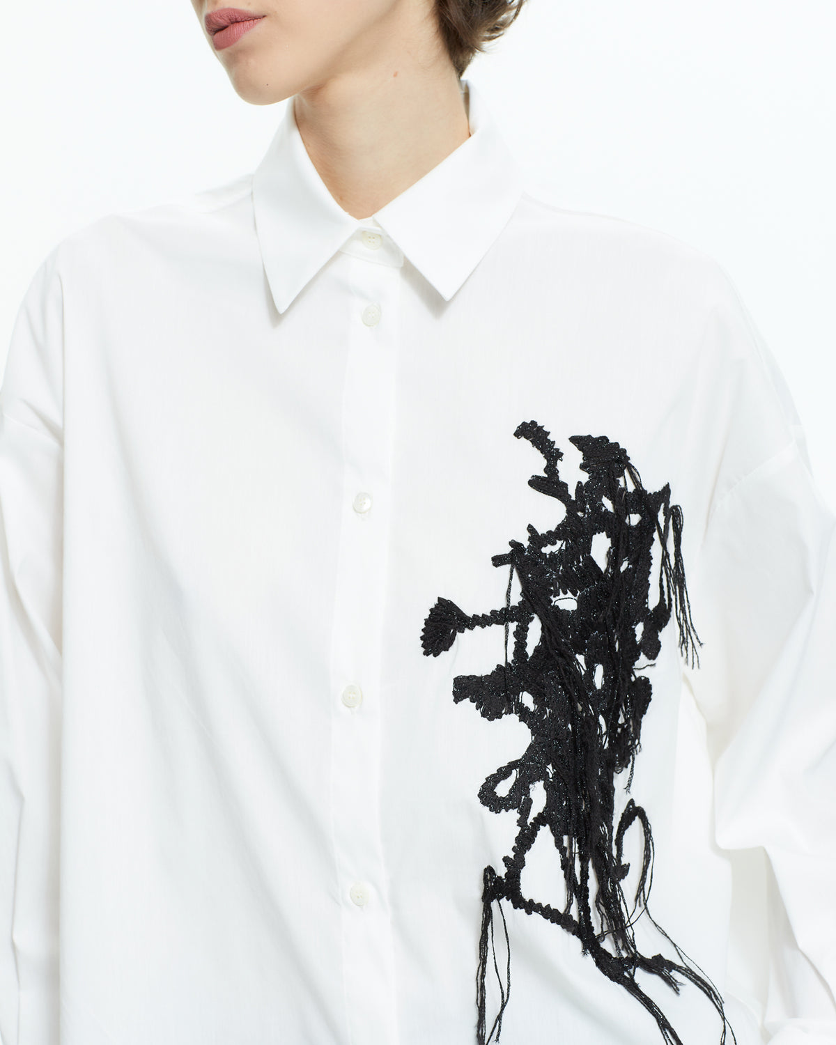 _MALLONI Camicia oversize con ricamo astratto BIANCO