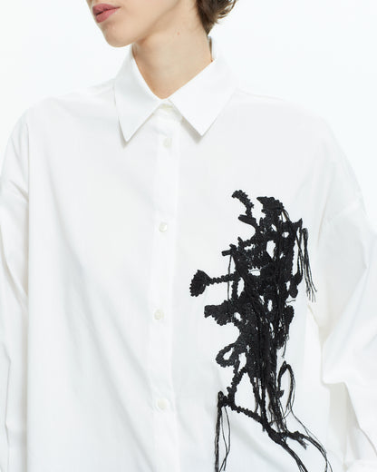 _MALLONI Camicia oversize con ricamo astratto BIANCO
