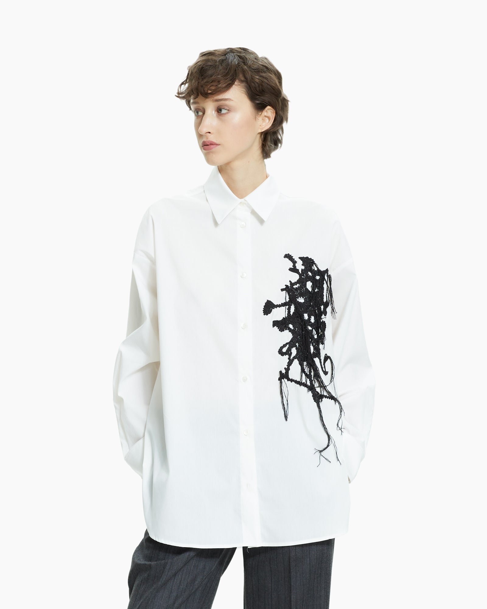 _MALLONI Camicia oversize con ricamo astratto BIANCO