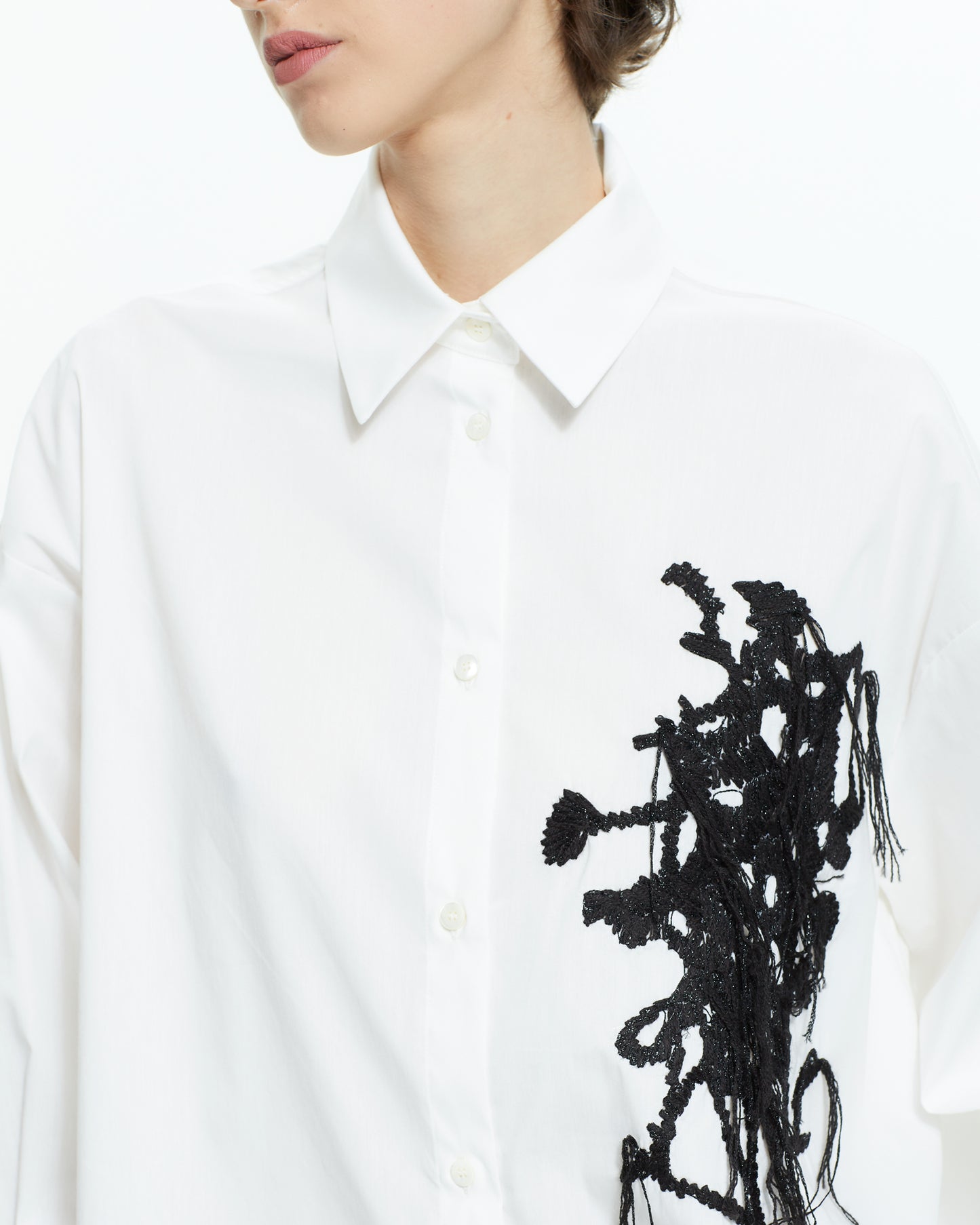 _MALLONI Camicia oversize con ricamo astratto BIANCO