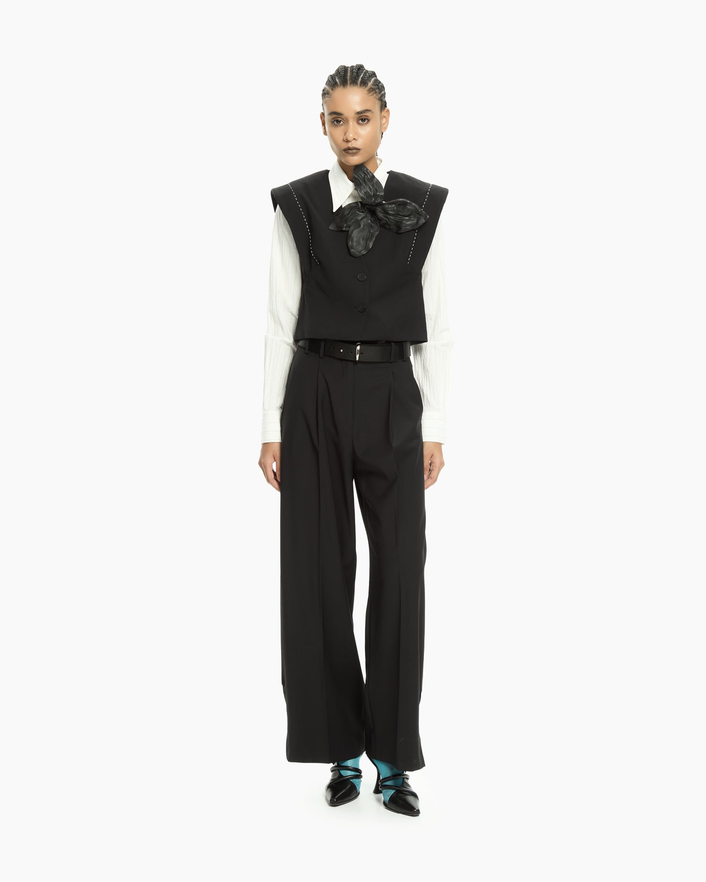 _MALLONI Pantaloni cropped a gamba ampia NERO