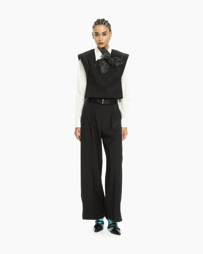 _MALLONI Pantaloni cropped a gamba ampia NERO