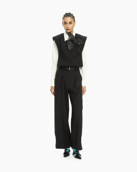 _MALLONI Pantaloni cropped a gamba ampia NERO