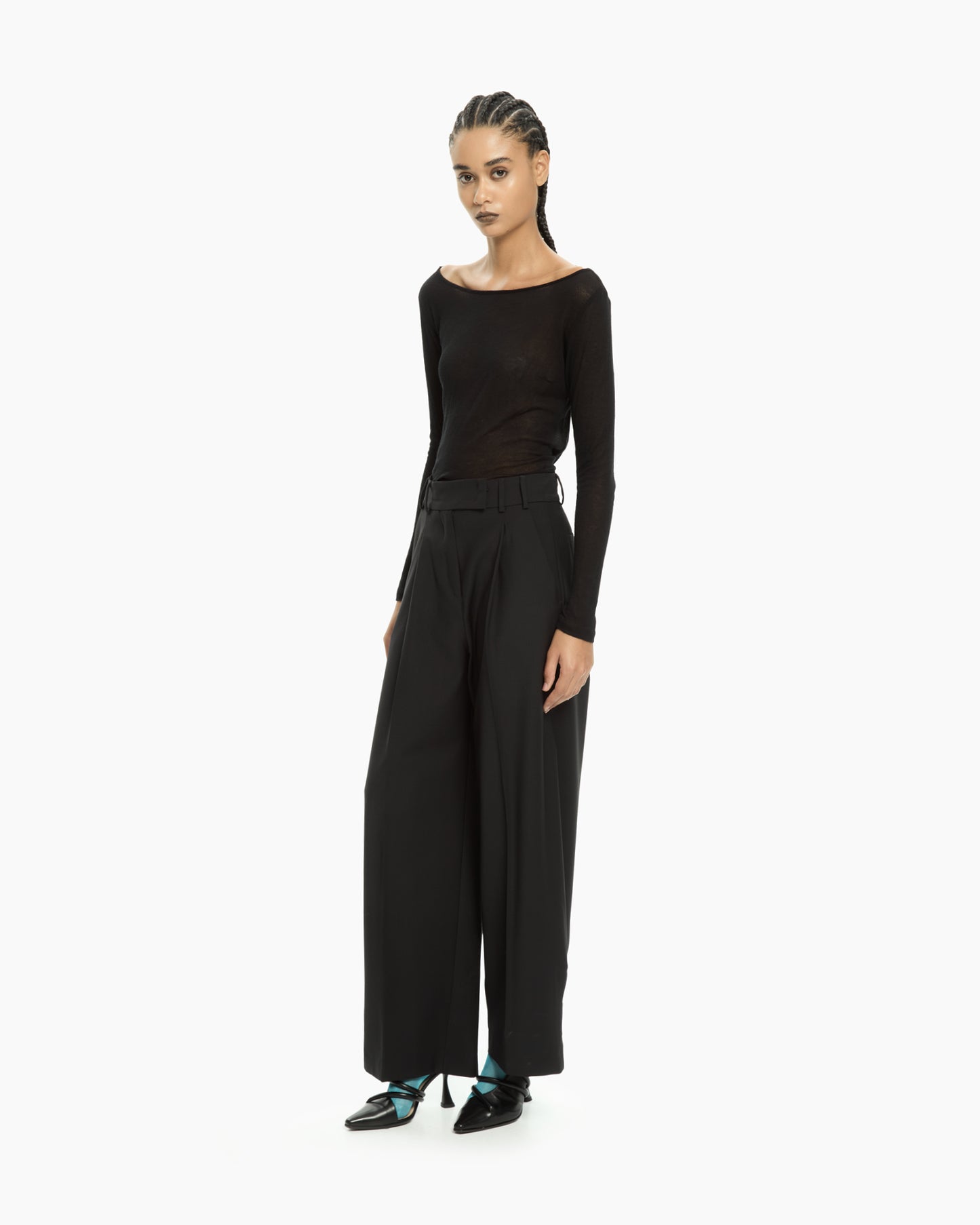 _MALLONI Pantaloni cropped a gamba ampia NERO