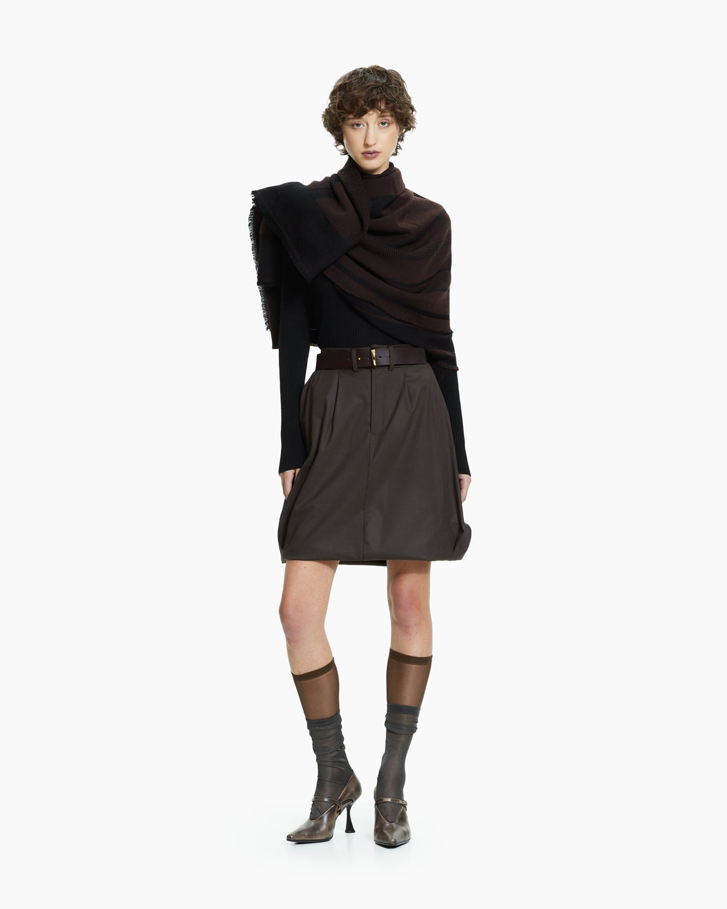 _MALLONI Gonna con vita sartoriale MARRONE