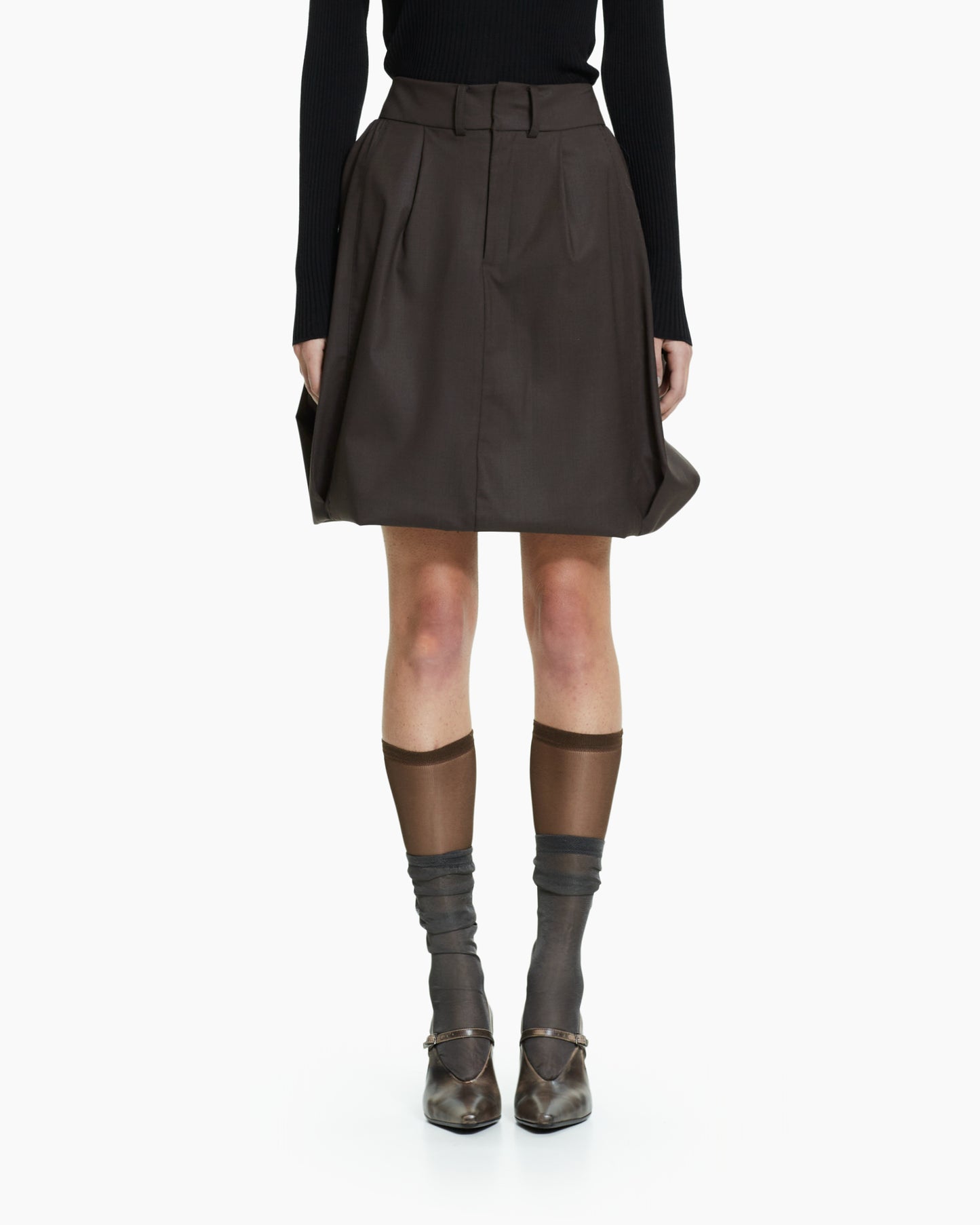 _MALLONI Gonna con vita sartoriale MARRONE