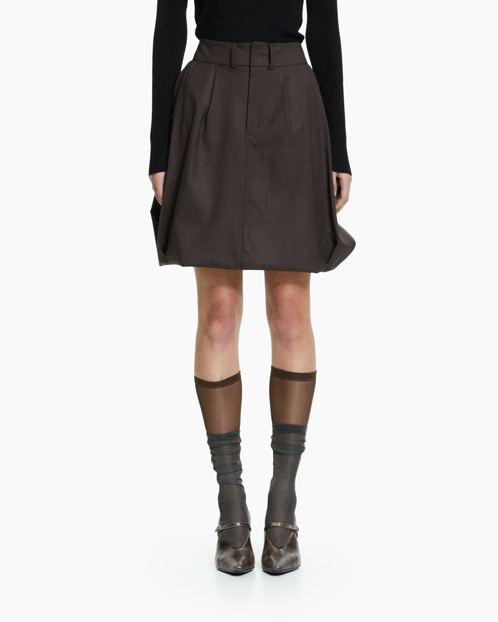 _MALLONI Gonna con vita sartoriale MARRONE