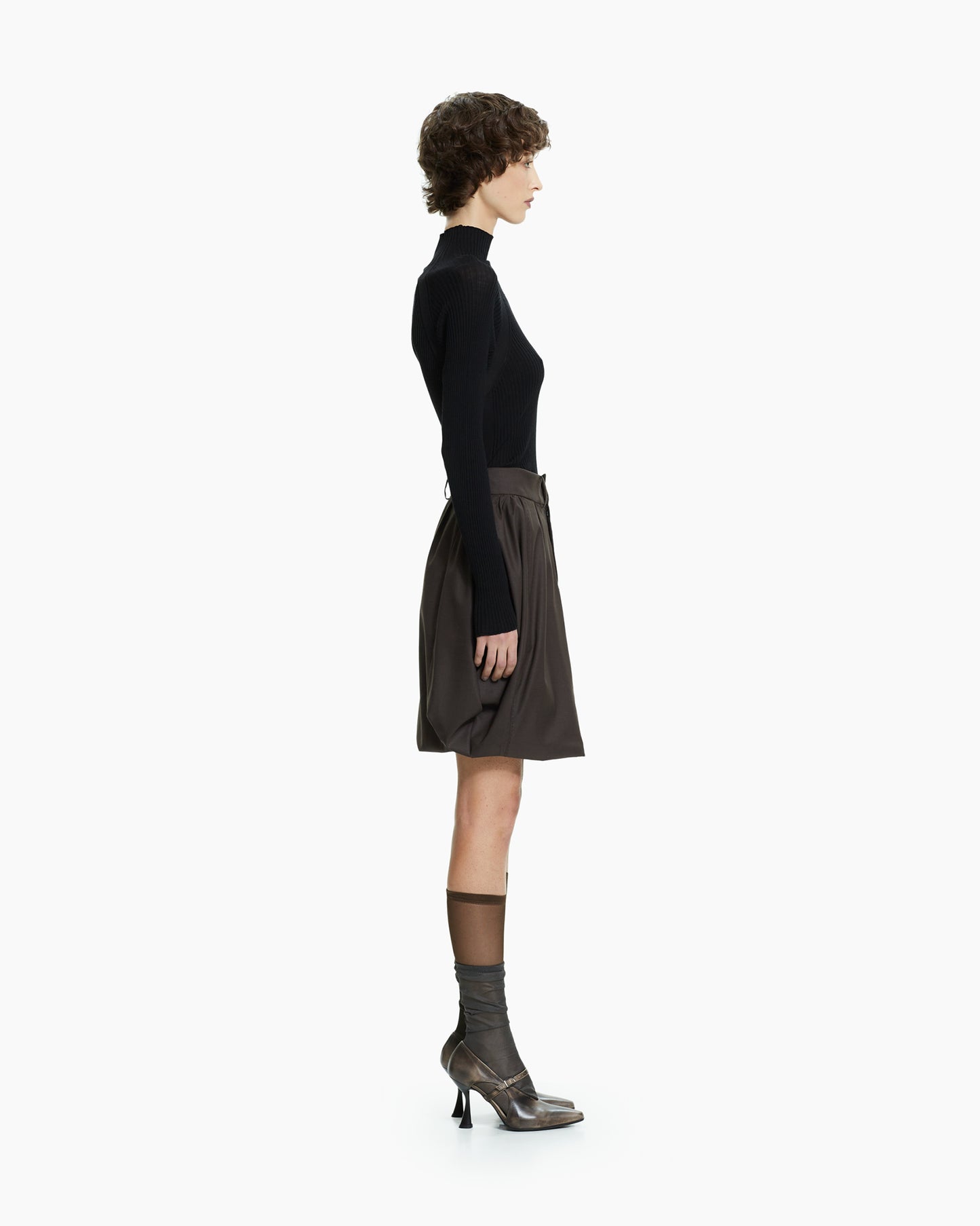 _MALLONI Gonna con vita sartoriale MARRONE
