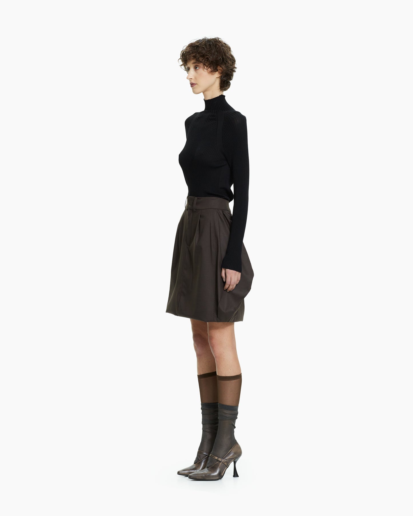 _MALLONI Gonna con vita sartoriale MARRONE