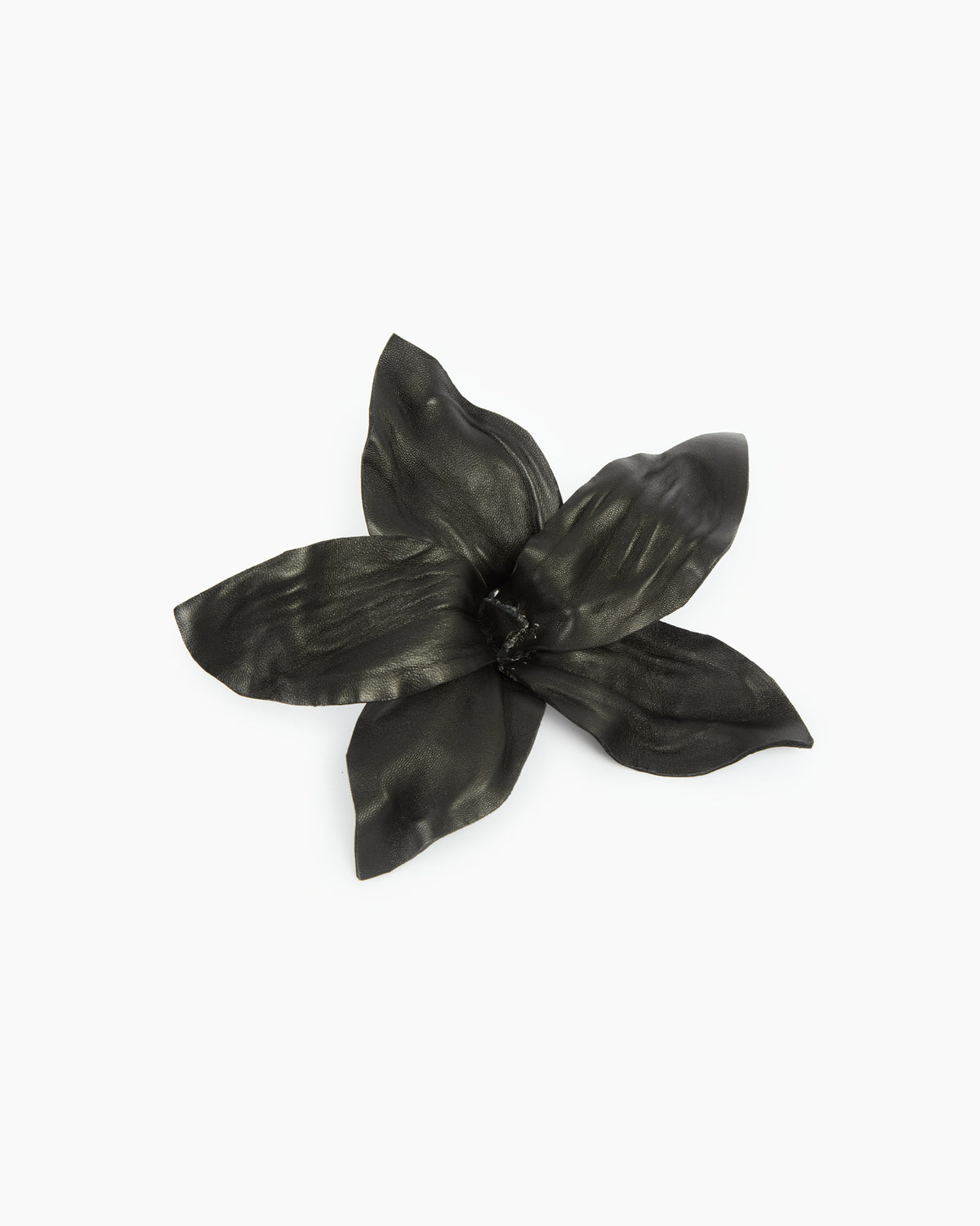 _MALLONI Spilla fiore in pelle NERO