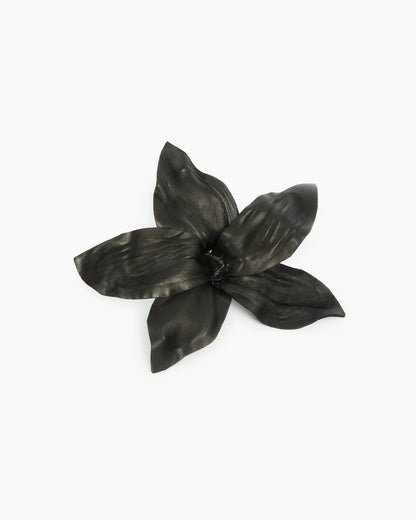 _MALLONI Spilla fiore in pelle NERO