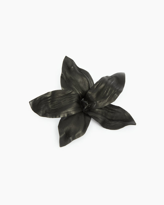 _MALLONI Spilla fiore in pelle NERO
