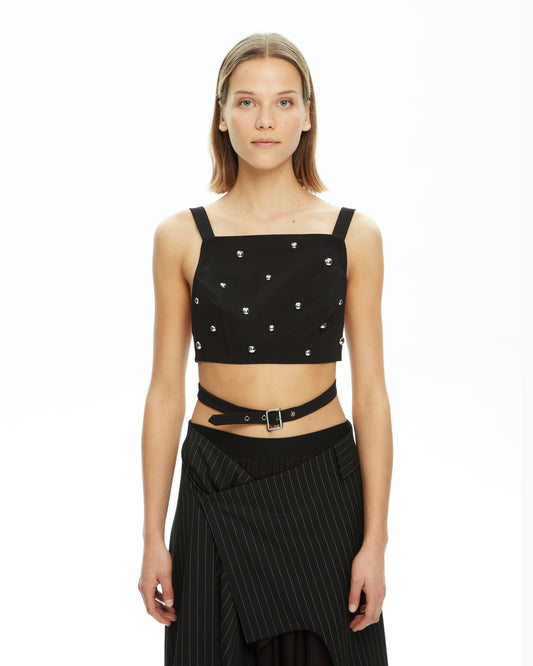 MLO Top crop con borchie metalliche NERO