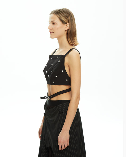 MLO Top crop con borchie metalliche NERO