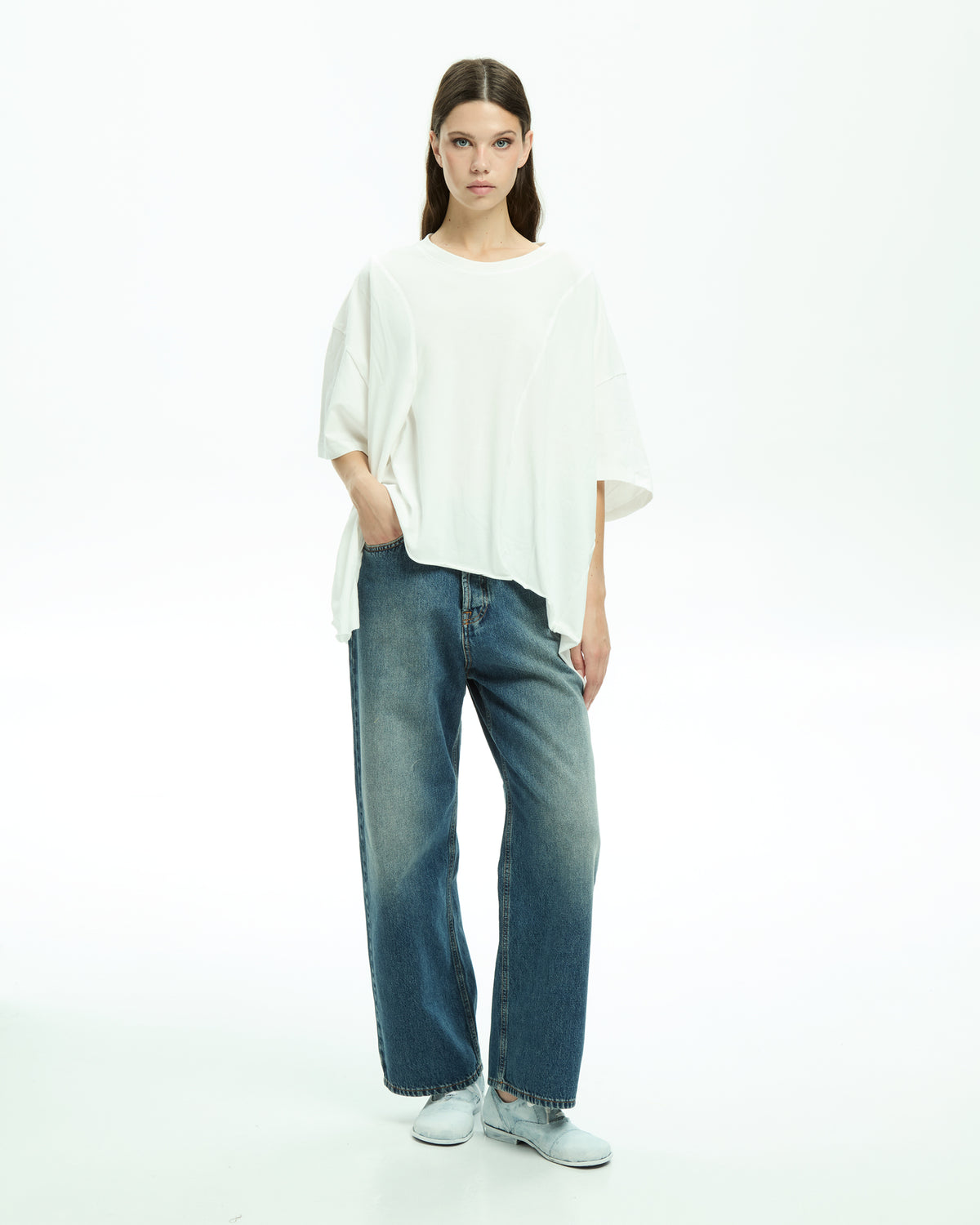 MLO Jersey asimmetrico con maniche corte BIANCO