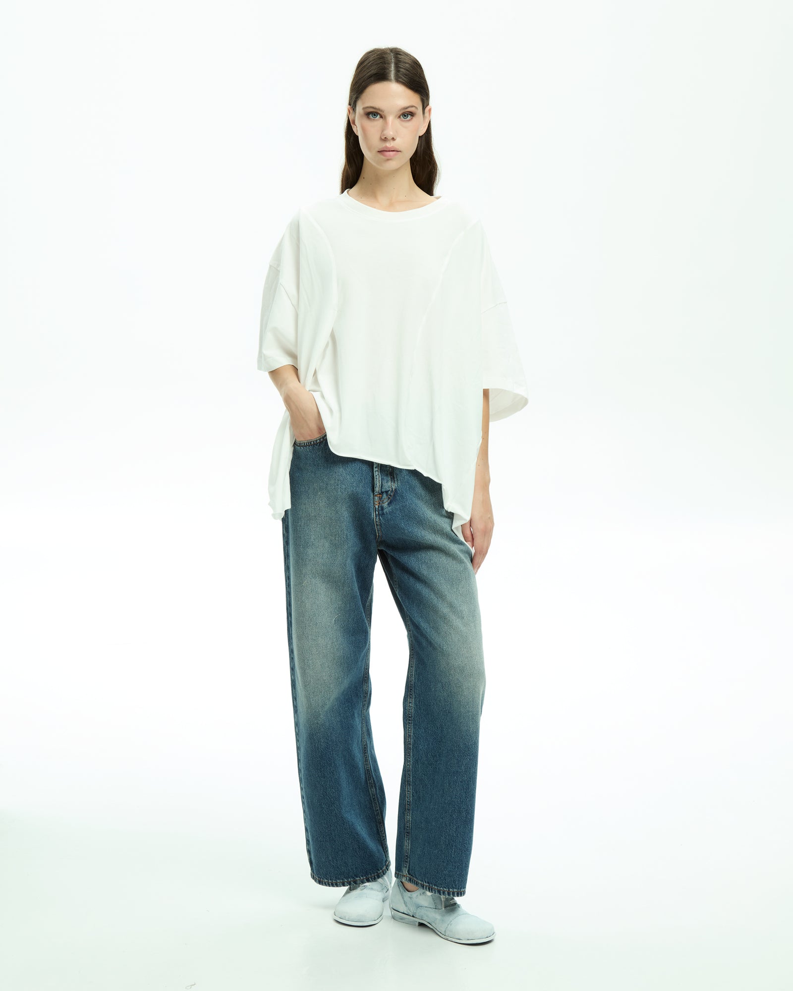 MLO Jersey asimmetrico con maniche corte BIANCO