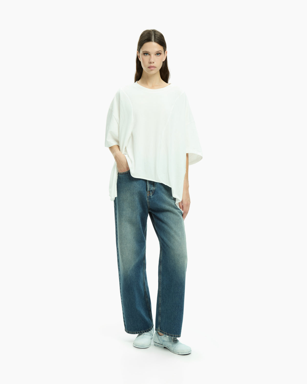 MLO Jersey asimmetrico con maniche corte BIANCO