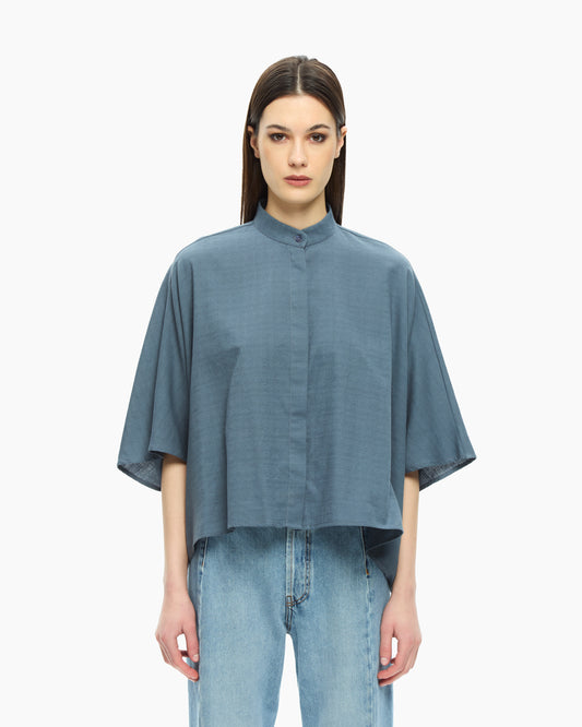 MLO Camicia con collo alla coreana BLU