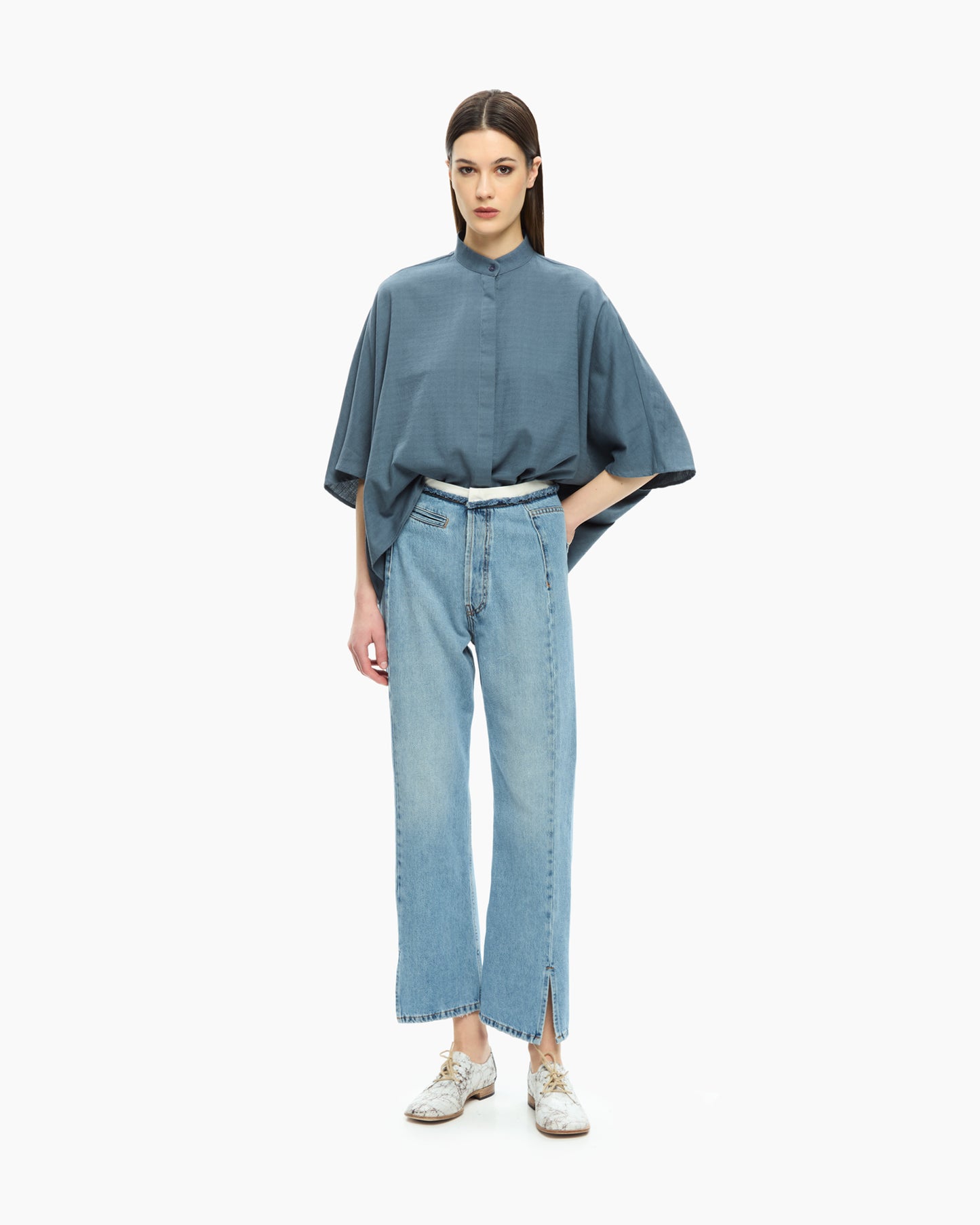 MLO Camicia con collo alla coreana BLU