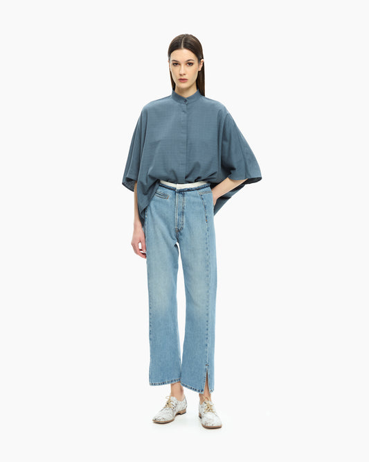 MLO Camicia con collo alla coreana BLU