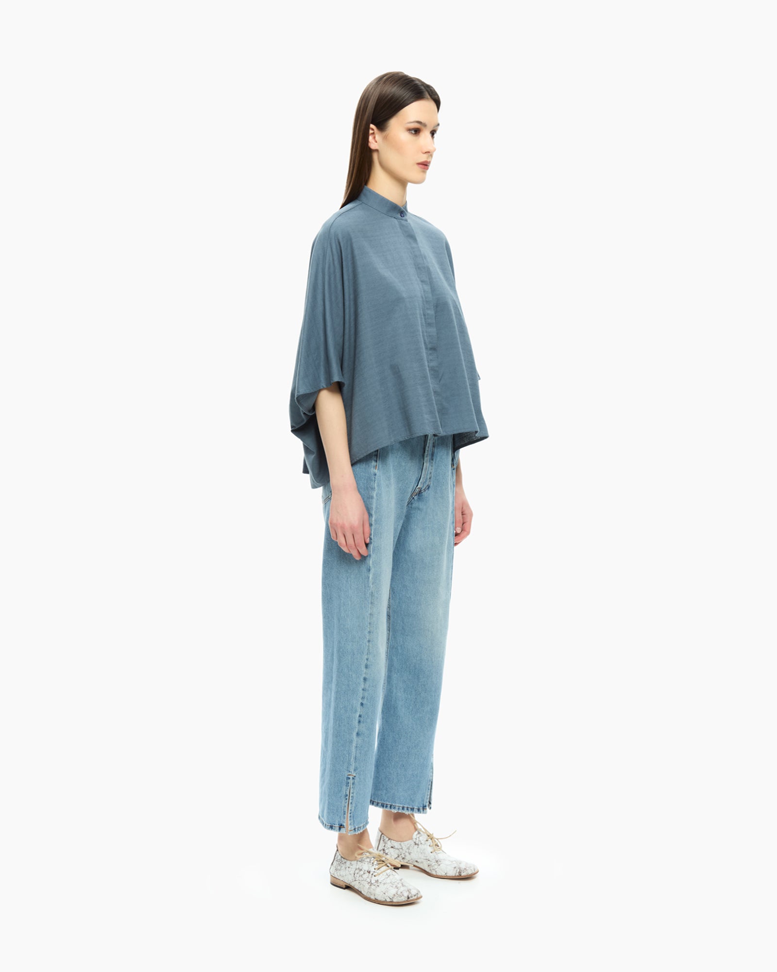 MLO Camicia con collo alla coreana BLU