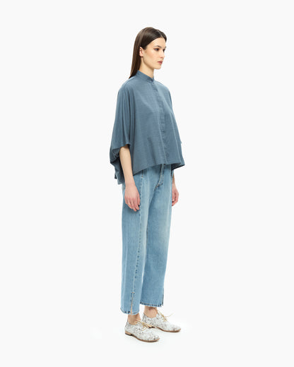 MLO Camicia con collo alla coreana BLU