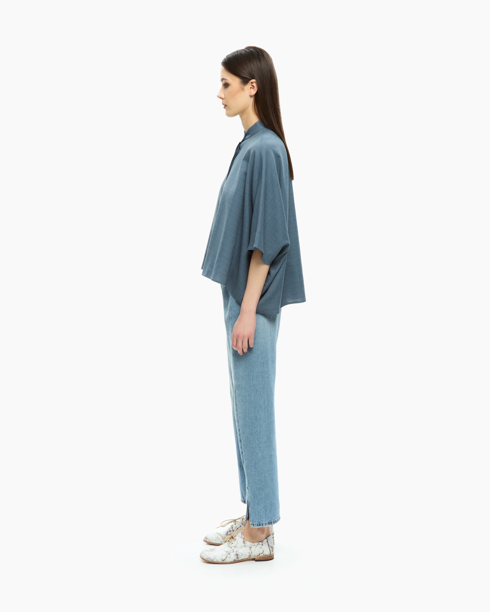 MLO Camicia con collo alla coreana BLU