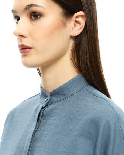 MLO Camicia con collo alla coreana BLU