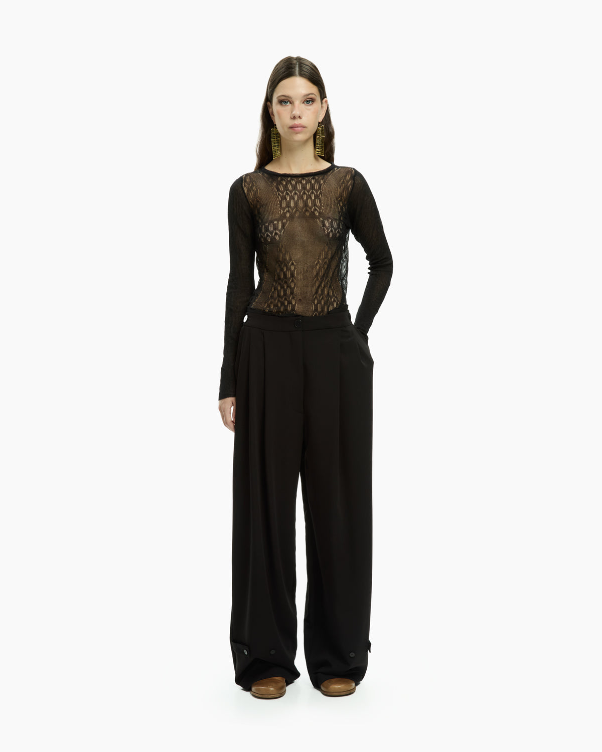 MLO Pantalone con pieghe frontali NERO