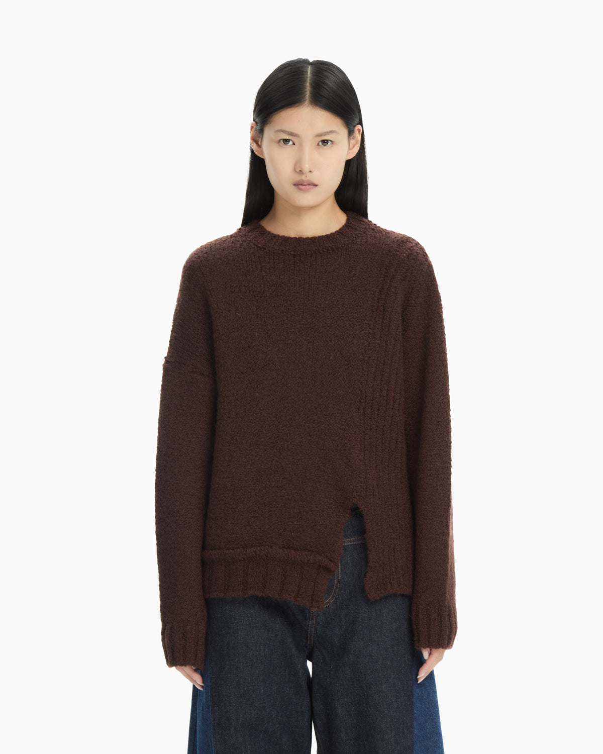 MLO Maglia oversize con spacchi asimmetrici MARRONE