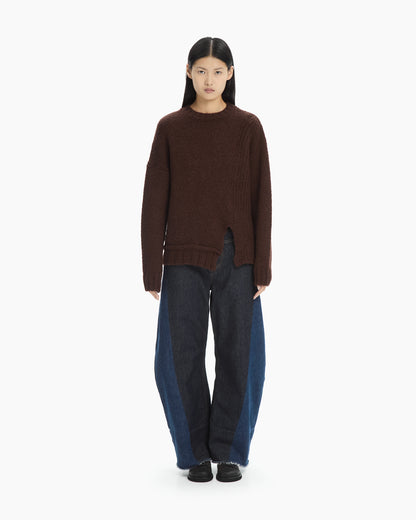 MLO Maglia oversize con spacchi asimmetrici MARRONE