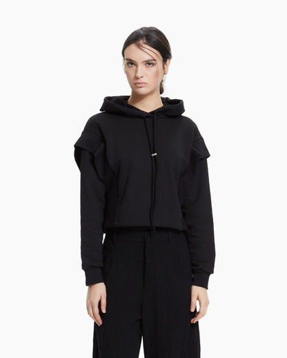 MLO Felpa cropped con cappuccio NERO