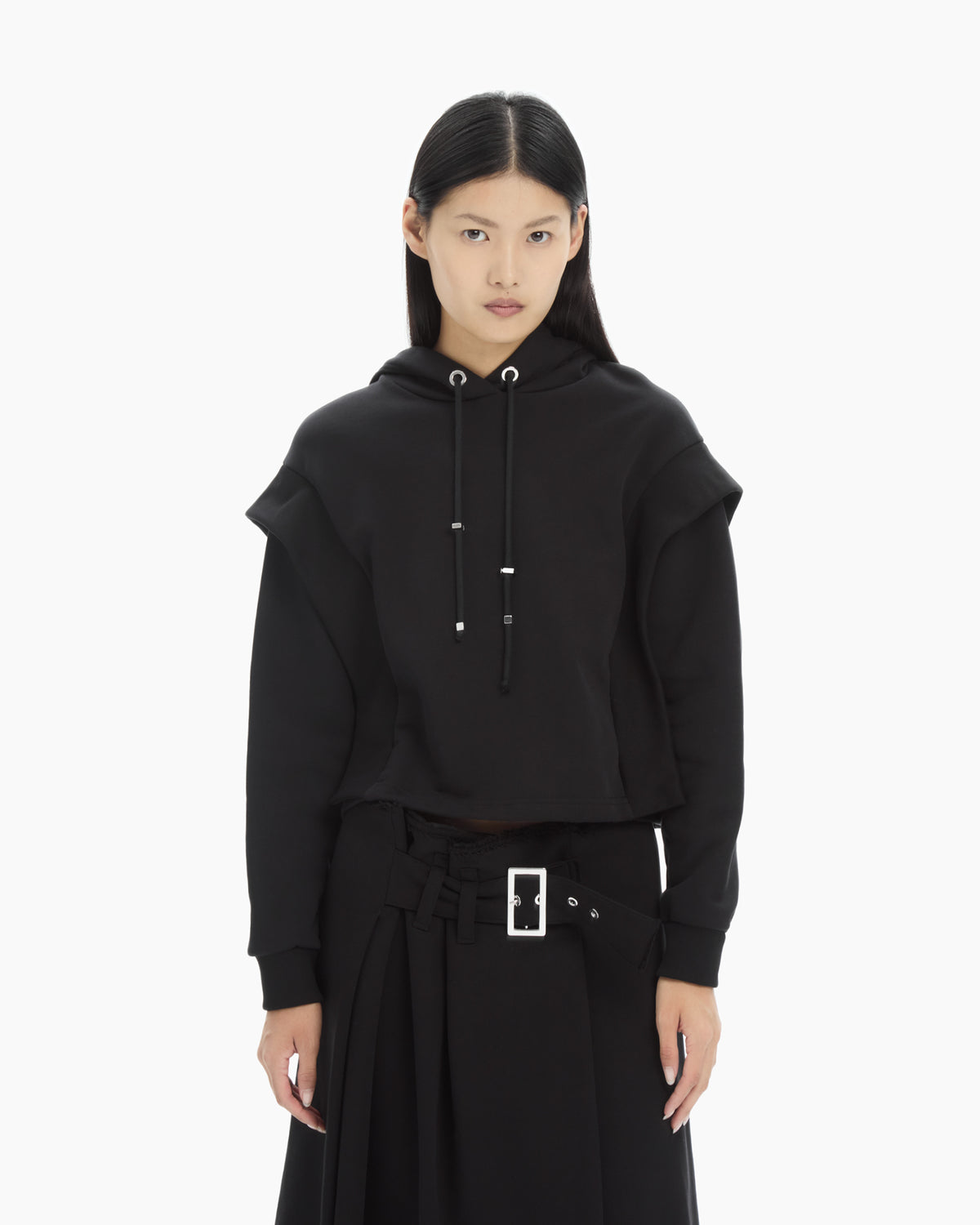 MLO Felpa cropped con cappuccio NERO