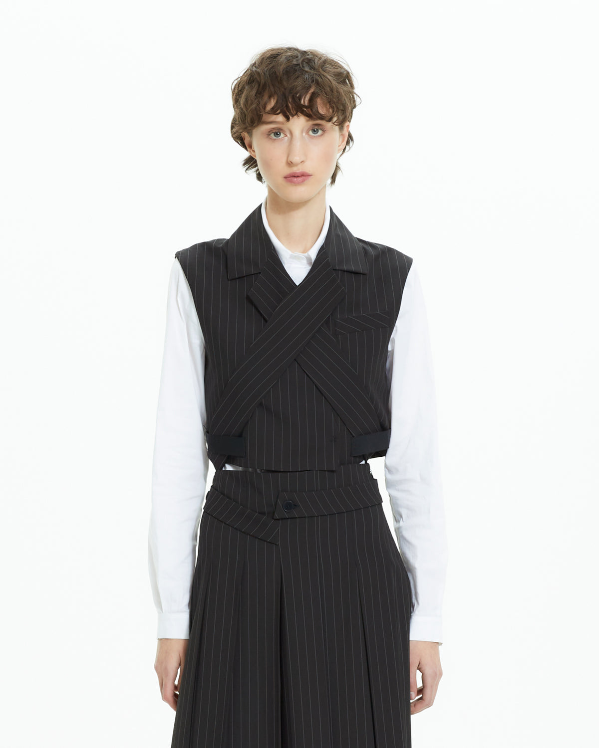 MLO Gilet gessato incrociato NERO